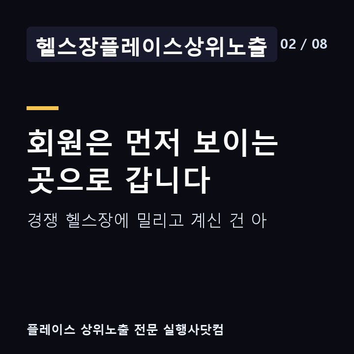 헬스장플레이스상위노출 회원은 먼저 보이는 곳으로 갑니다 — 경쟁 헬스장에 밀리고 계신 건 아